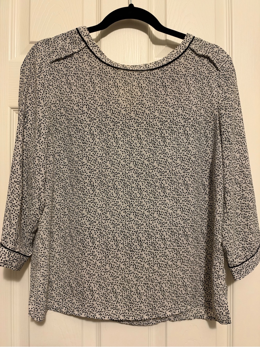 H&M Black and White Dotted Round-Neck Blouse